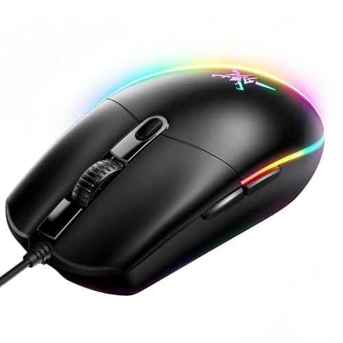 TECKNET RGB Gaming Maus Kabelgebundene, 10000 DPI, 6 programmierbaren Tasten, 10 Millionen Klicks Lebensdauer, Ergonomische USB Gaming Maus mit Kabel für PC Kohlenstoff-Schwarz