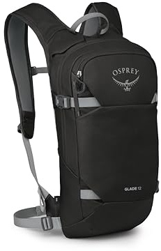 Osprey Glade 12-Ski und Snowboard Trinkrucksack für kaltes Wetter, Winterrucksack mit 2,5 l Wasserspeicher, diagonale Skitasche, Snowboard-Tragegurt und isoliertem Geschirr, Schwarz