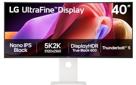 LG UltraFine Monitor 40U990A - Curved UltraWide 5K2K (5120 x 2160p) Nano IPS Black 40 Inch, 120Hz, 5ms, DCI-P3 99%, HDR 600, FreeSync Premium, Speakers, Thunderbolt 5, HDMI 2.1, DP2.1, White