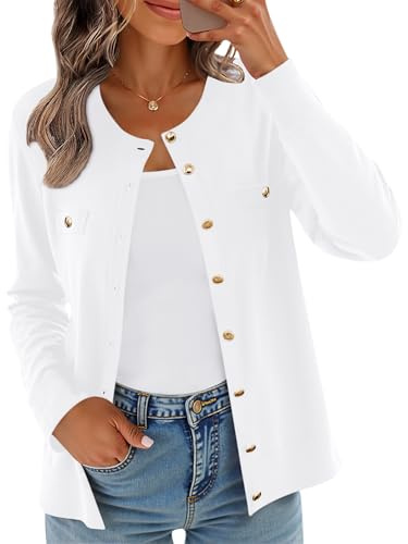CZYINXIAN Women's Knit Cardigan Sweaters Fall Fashion Long Sleeve Open Front Button Up Trendy Sweater Jacket White XL