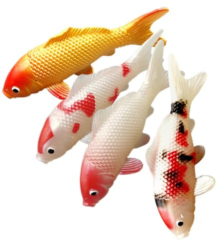 BESTonZON 4 pieces real carp replica artificial carp figures for aquariums, garden ponds and photography, durable decoration in gold, white, red-black and red-white