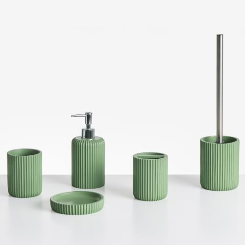 Badaccessoires Set 5-teilig Kunstharz grün Rillenoptik Bad-Zubehör Camana