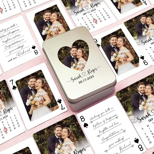 UIDMEN Personalisierte Hochzeitsspielkarten, benutzerdefinierte Spielkarten mit Foto, Poker mit Metall-Aufbewahrungskoffer, Hochzeitsgästebuch-Alternative, Geschenk für Party und Weihnachten
