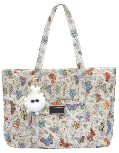 UOCAI Handtasche Damen mit Reißverschluss Große Strandtasche Shopper Tote Bag Groß Damen Umhängetasche mit Fächern für Arbeit Reisen Schule Einkäufe und Alltag, mit einen Kleinen Anhänger