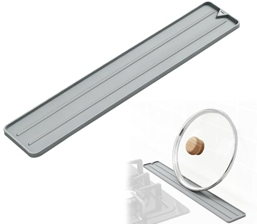 xiruiubao Tapis Égouttoir Étroits, 45 x 8,5 cm Tapis Vaisselle Egouttoir en Silicone, Antidérapant Tapis Evier Cuisine pour Tasses Bouteilles Planches à Découper, Tapis de Bar, Gris