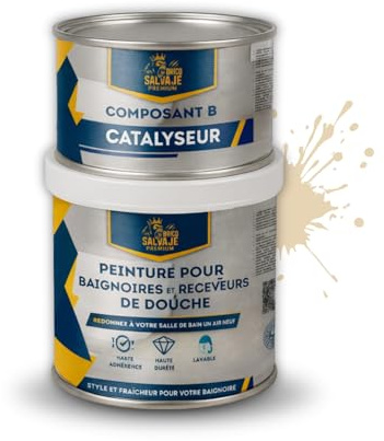 BRICOSALVAJE Vernice per piatti doccia e vasche da bagno, finitura opaca 150 ml (Componente B) + 600 ml (Componente A) – asciugatura rapida, elevata durezza e resistenza Premium (Lino Tostato)