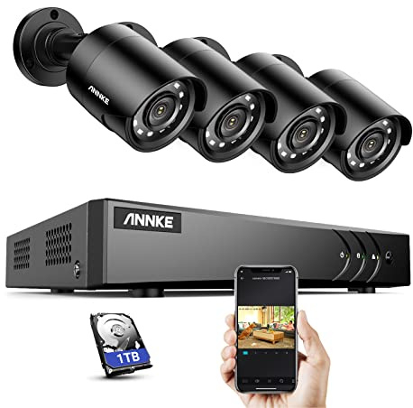 ANNKE 1080p Security CCTV Camera System, 8 Channel 3K Lite DVR and 4 x 2MP Weatherproof Home Outdoor Cameras, Human & Vehicle Detection, 100 ft Night Vision, Remote Access, 1TB Hard Drive