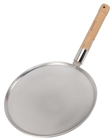 Aramox Louche écumoire en Acier Inoxydable 304, Manche Ergonomique en Bois, Grande capacité pour la Friture et la Cuisson (30 cm/11,8 pouces de diamètre)