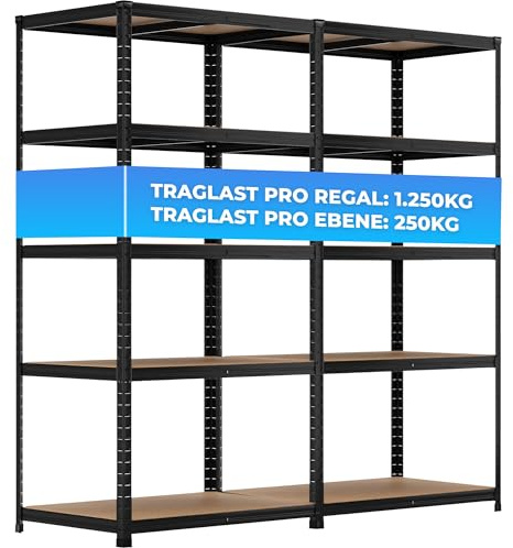 ALL Premium Schwerlastregal 180x90x60 cm 2er-Set Schwarz 2500kg Traglast – stabiles Regal 90 cm breit & Schwerlastregal 60 cm tief geeignet als Kellerregal Metall, ideale Regale Kellerraum & Garage