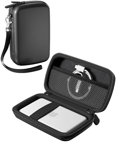 ProCase Estuche Rígido para Batería MagSafe iPhone Air, Funda Organizador Viaje Portátil Bolsa Almacenamiento Transporte con Asa y Bolsillo de Malla para Cargador Portátil Cables y Accesorios -Negro