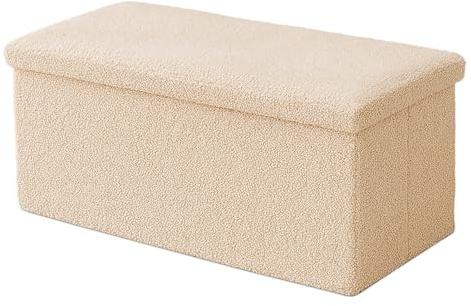 Relaxdays Sitzbank, Stauraum, Teddystoff, faltbar, gepolstert, Flur, Schlafzimmer, HBT: 38x76x38 cm, Sitztruhe, beige | Teddystoff, faltbar, gepolstert, Flur, Schlafzimmer, HBT: 38x76x38 cm, Sitztruhe