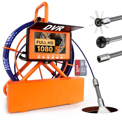 Kcapyn Sewer Camera 100FT/30M Pipe Inspection Borescope Endoscope Camera with Light 6 LEDs 5 IPS Screen 17MM Plumbing Snake 5000 Mah Battery,1080P High-Definition Industrial Sewer Camera