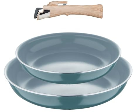 Bergner| Sets de Sartenes con Mango Desmontable | Aluminio Prensado | Interior Antiadherente | Cocina, Hornea y Apila Fácilmente | Inducción Compatible | 2 Sartenes (24+28cm) con Mango Desmontable
