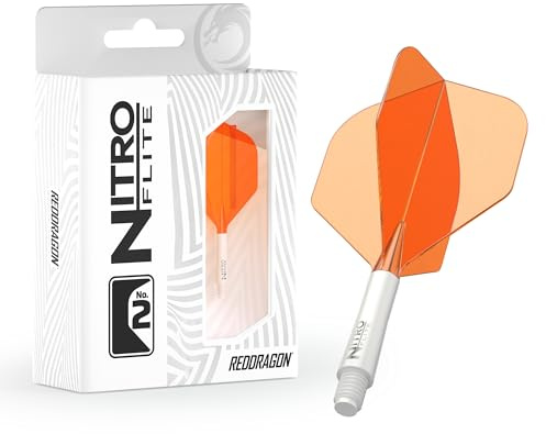 RÖDA DRAGON Dartpilar, Nitro Flite-system med integrerade dartpinnar och flights, flight-form nr.2, orange och vit, Medium-längd