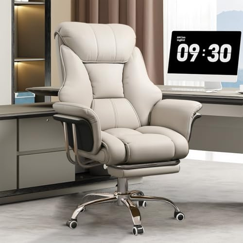 HDHNBA Silla de Oficina Grande y Alta, 250 kg, Silla ejecutiva de Cuero Extra Ancha con reposapiés retráctil, Silla ergonómica Resistente, Altura Ajustable para Ordenador.