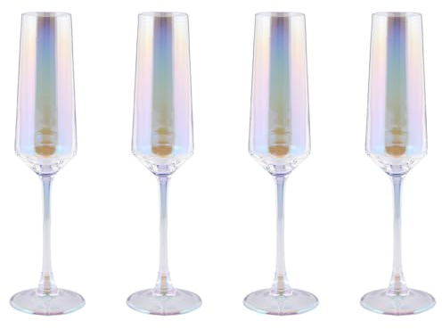 BUTLERS 4er Set Sektgläser 180 ml Glas - PEARL - Regenbogeneffekt | Farbe Durchsichtig - Champagnerflöte für festliche Anlässe - Proseccogläser für das Esszimmer - Schimmernder Perlmuttglanz