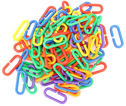 Rengue Plastic Chain Links Plastic Chain Links, Colorful C Clamp/Holder DIY Educational Learning Toys for Children Classroom Bird Sugar Glider Rat Small Pet Cage Climbing Chew Toys Bird