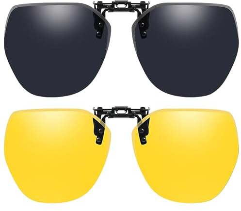 Galenecx 2 Pièces Lunettes de soleil polarisées à clipse | lunettes de conduite photochromiques anti-éblouissement, Éblouissement Uv400, fonction rabattable, Pour Conduite Voyage
