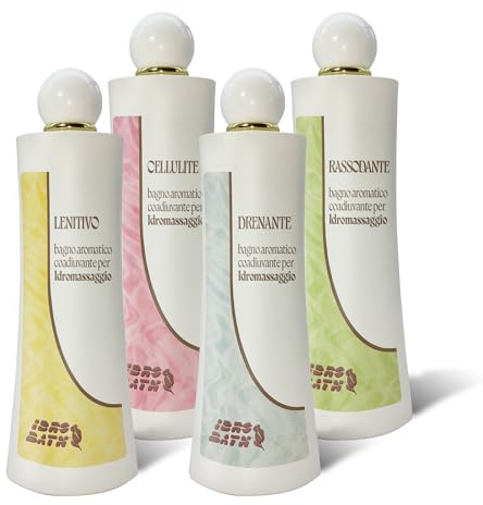 IDROBATH Bagni Aromatici per Vasca Idromassaggio kit 4pz x 400ml + Dosatore | A base di Oli Essenziali Idrosolubili per Vasca Idromassaggio Lenitivo, Cellulite, Rassodante, Drenante + Dosatore in Omaggio