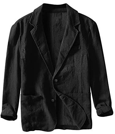 Chaqueta Lino Blazer Hombre, Hombre Casual Talla Grande Manga Larga Holgados Solapa Cazadora con Botones Color Sólido Moda Cómodo Abrigo con Bolsillos para Uso Diario Verano