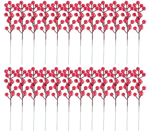 Xnuiasqe Tallos de Bayas Rojas, 24 Paquete 7,9 Pulgadas Ramas Artificiales de Bayas NavideñAs Ramas de Acebo para áRbol de Navidad, Guirnalda de Bricolaje, Fiesta