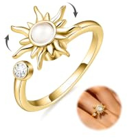 Capaneus Anti Stress Ring Gold, Fidget Ring Damen, Verstellbare Sonne Blumen Opal Anxiety Rings, Skill Ringe für Antistress - Geschenke für Frauen
