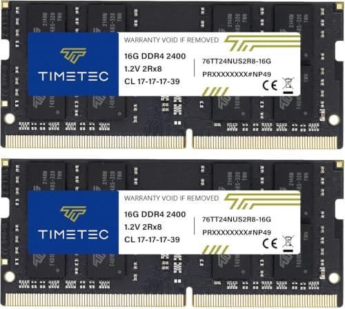 Timetec 32 Go KIT(2x16Go) DDR4 2400 MHz (PC4-2400T) PC4-19200 SODIMM – Non-ECC sans Tampon, 260 Broches, 1,2 V, CL17, Module de mémoire pour Ordinateur Portable, Mini-PC et Ordinateur Tout-en-Un