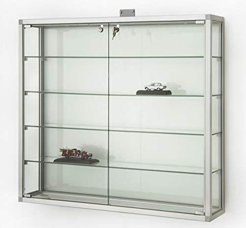 MHN Wandvitrine T 19 x B 98 x H 88 cm - Sammler Hängevitrine abschließbar - große Glas-Vitrine Wand hängend CPR - graue Holzrückwand - ohne Beleuchtung