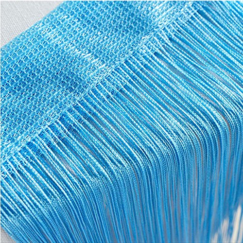 Door String Curtain, Wall Panel Fringe Window Room Divider Blind, Home Patio Bedroom Decorative Tassel Screen Ribbon Strings Strip Silver Thread Screen for Wedding Coffee House Party Events (Blue)