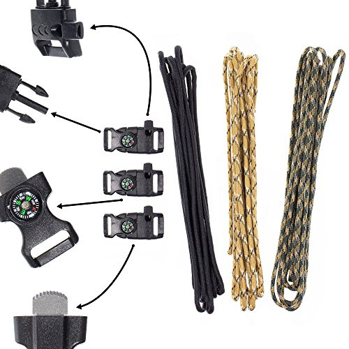 PARACORD PLANET Paracord Armband-Kit – Fire Starter Schnalle, Pfeife Schnalle, und Kompass Schnallen – Fit für Survival, Platinum Contoured - 3 Pack