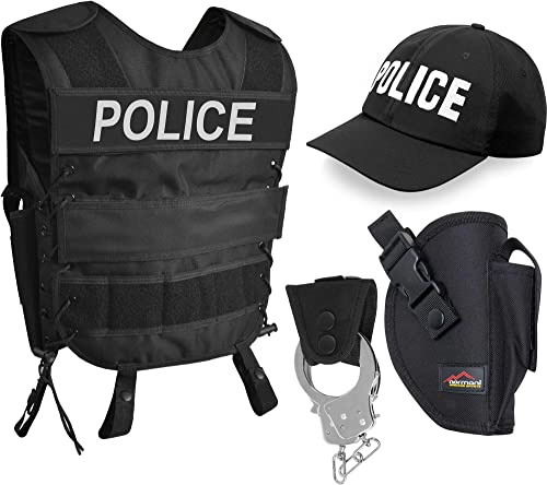 normani POLICE Kostüm für Damen und Herren - UNISEX (XS-6XL) - bestehend aus Weste mit Patch, Holster, bestickter Cap, Handschellen + Handschellenhalter Größe M/L