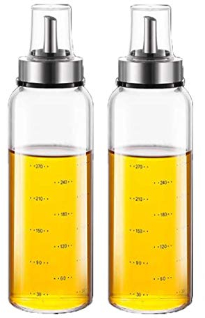 MHTECH Ölflasche, Tropfspitze aus Edelstahl und Glasflasche mit genauer Teilung. Zum Kochen, Grillen, BPA-frei, Staub- und auslaufsicher. Essig- & Ölspender (300ml-zhizui x 2