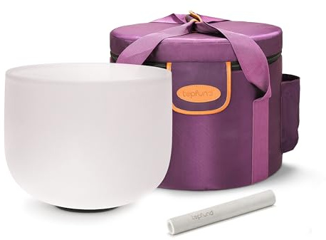 TOPFUND F Note Heart Chakra Crystal Singing Bowl 8 inch with Heavy Duty Carrying Case and Singing Bowl Rubber Mallet and Suede Striker