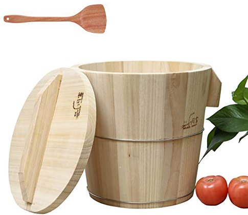 Kitchen Steam Rice Wood Bucket with Anti-Scald Handle, Flat Lid and Scoop Bucket, Steamed Rice Barrel Restaurant Steamer Rice Cask for Asian Cooking(Fir)