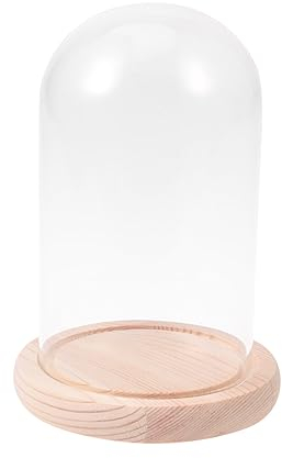 Garneck Glass Rose Glass Dome Bell Jar Dome Cloche with Wooden Base Antique Bell Jar Display for Plants Succulents Fairy Lights Photos Medals Decorative Fill Display Case