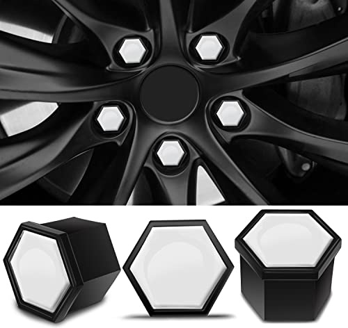 SkinoEu 20 Pièces Capuchons D'écrou de Roue Couvre d'écrou de Boulon de Roue Couvre-écrous de Hexagonaux avec Ensemble D'outils de Retrait pour Voiture 17mm Blanc NC 5