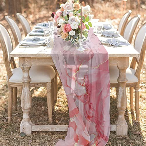ZOYIEP 1 cortina transversal de gasa transparente, camino de mesa de gasa con diseño de mármol, decoración para fiestas de bebés, bodas, (19 x 55 pulgadas = 48 x 140 cm)