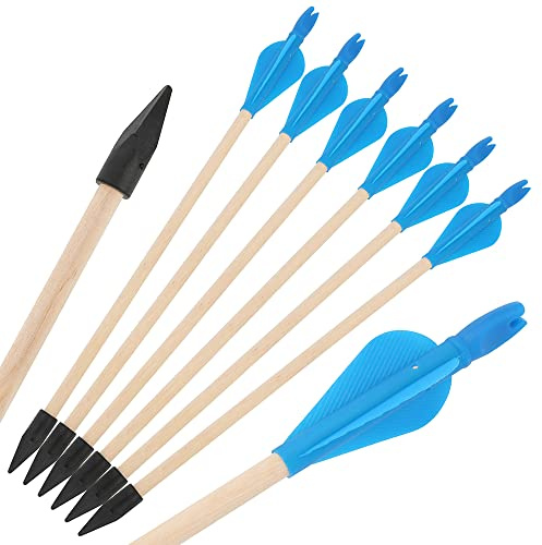 SHARROW 12pcs Bogenschießen Sicherheitspfeile Holzpfeile mit Gummispitze für Kinder Jugend Erwachsene Wurfspiel und Bogenschießen (50cm, Typ 1:Blau)