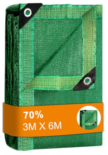 BeGrit Filet Protection Solaire 70% à Abat-Jour en Maille résistante pour Bloquer Les Rayons UV Vert pour Plantes de Jardin des Fleurs Serre Grange ou Chenil Toit Couvre 2,7m x 6m