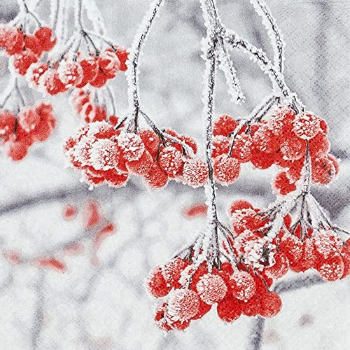 20 kleine Cocktail-Servietten Eisige Beeren | Natur | Weihnachten | Winter | Tischdeko | Decoupage | Serviettentechnik 25x25cm