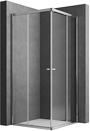 WOWINNE Duschkabine 90x90cm EckeinstiegSchiebetür, Duschkabine Schiebetür Duschabtrennung Doppel Schiebetür Echtglas Duschtür Höhe 185cm
