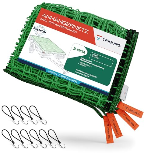 Anhängernetz 2x4,5 [DEKRA Geprüft] inkl. 10x Expander Haken - Anhänger Netz mit Eckmarkierungen und Randverstärkung inkl. 10x Gummispanner mit Haken