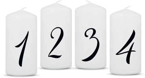 GRAVURZEILE Bedruckte kleine Weihnachtskerze - Advent Ziffern - Kleine Kerzen im 4er Set für den Adventskranz - Dekoration zu Weihnachten - Stumpenkerze 120/58 mm - Farbe: Zahlen