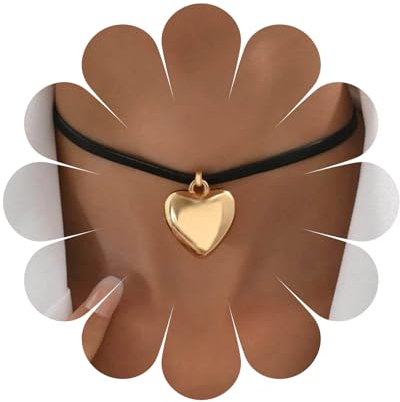 Aneneiceera Gothic Herz Samt Kropfband Halskette Kette Vintage Schwarz Leder Kropfband Halskette Punk Gold Flauschig Liebe Herz Anhänger Halsband Klassisch Schwarz Halsband Halsketten für Frauen