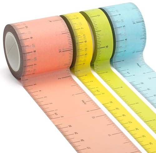 Mr. Pen - Cinta washi de regla, paquete de 4, tamaños surtidos, cinta de regla, regla de cinta, cinta métrica, juego de cinta washi, cinta decorativa, cinta washi, cinta adhesiva para álbumes de