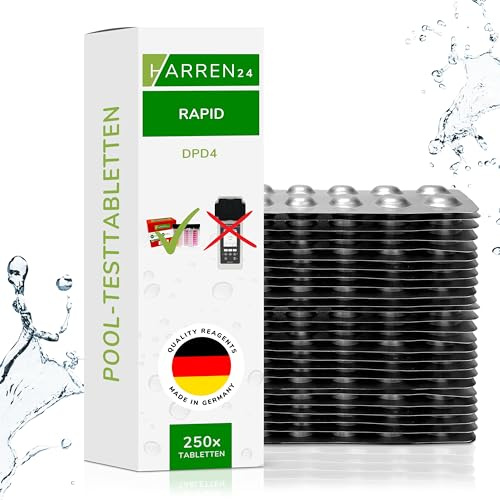 harren24 Rapid Testtabletten für Schütteltester, DPD 1 freies Chlor/DPD 4 Aktivsauerstoff/Phenol Red pH-Wert, 50x, 100x, 250x, 500x, Wassertester (DPD4 / 250 Tabletten)