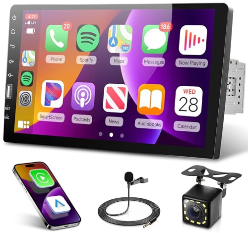 Rimoody Single Din Carplay Car Stereo Android Auto, 1 Din 9 Inch Touchscreen Car Radio with Bluetooth Hands-free FM AM Radio iOS/Android Mirror Link TF/USB/AUX Input EQ Backup Camera