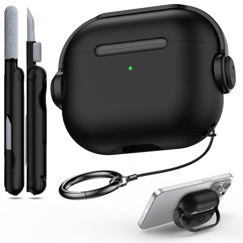 R-fun Kompatibel mit Airpods 3rd Generation Case mit Secure Lock, Musik Headset Kopfhörer Schutzhülle mit Reinigungsset Kompatibel mit Apple Airpods 3 2021 Ladecase,Schwarz