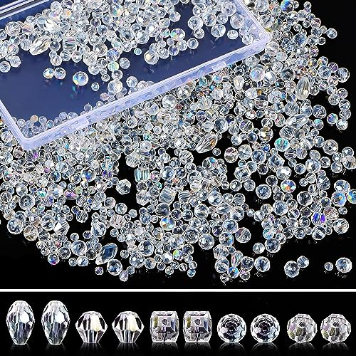 Facettierte Perlen Glasperlen,1300 Stück Perlen Set 4/6/8/10mm DIY Glas Kristall Perlen Armband für Basteln Schmuckherstellung, DIY Halsketten, Armbänder, Ohrringe