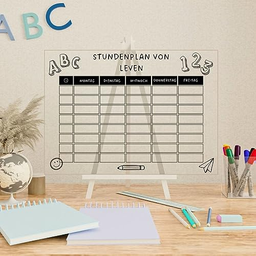 Wunsch Kalender - personalisierter Wandkalender - Stundenplan ABC & 123 - wiederverwendbarer Kalender aus Acrylglas - Familienplaner abwischbar - Hingucker für jeden Raum